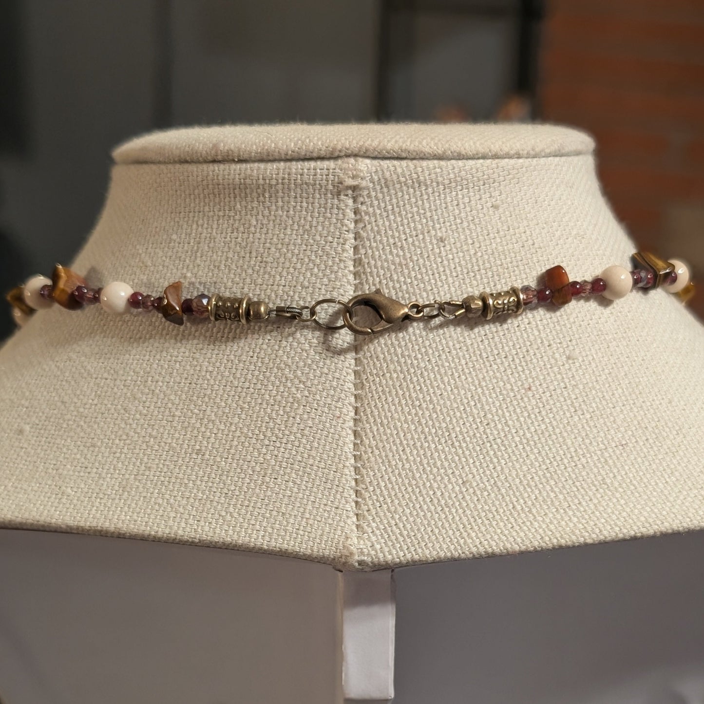 ✨Madame Foladrop✨| Garnet, Riverstone & Tiger’s Eye Skeleton Cameo Necklace