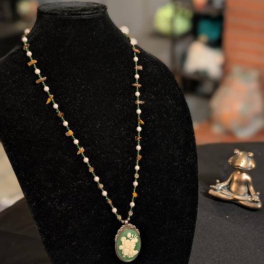 ✨Verdalis✨| Green Fairy Cameo Necklace in Tiger’s Eye & Riverstone