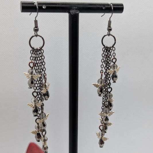 ✨Shiversparkle Torrent✨| Silver & Gray Rainveil Cascade Fairy Earrings
