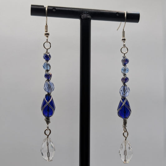 ✨Glaciabyssa✨| Blue & Clear Wire Wrapped Crystal Drop Earrings