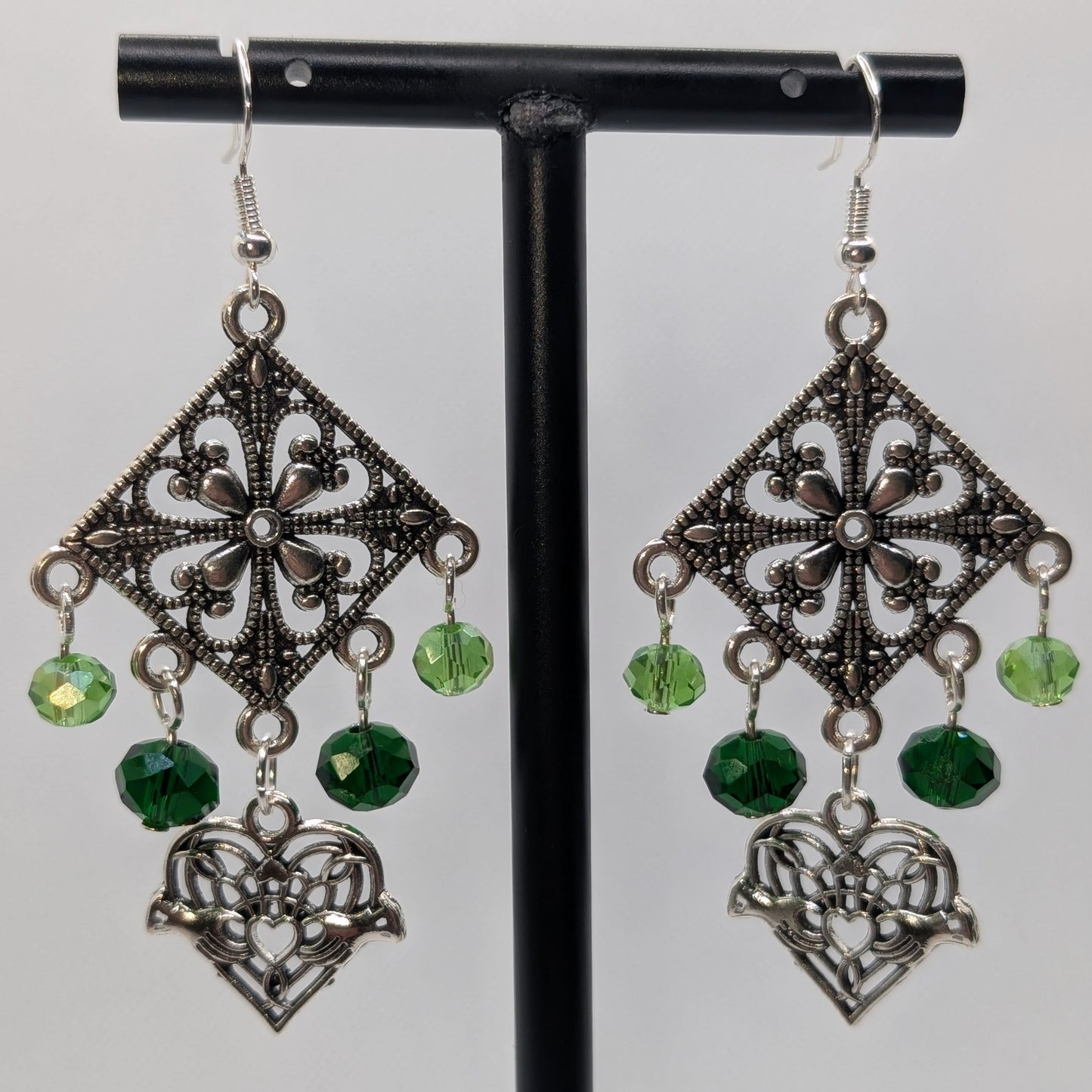 ✨Emerald Trellis✨ | Filigree Chandelier Claddagh Heart Earrings