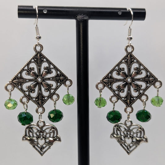 ✨Emerald Trellis✨ | Filigree Chandelier Claddagh Heart Earrings