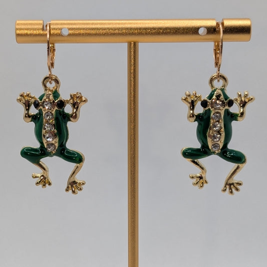 ✨Tharnwick’s Cousins✨ | Green Enamel Frog Rhinestone Earrings