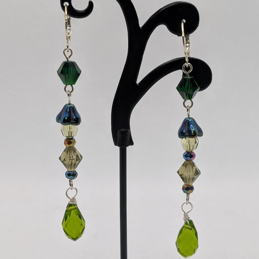 ✨Mossdew Trickle✨| Woodland Green Crystal Drop Earrings