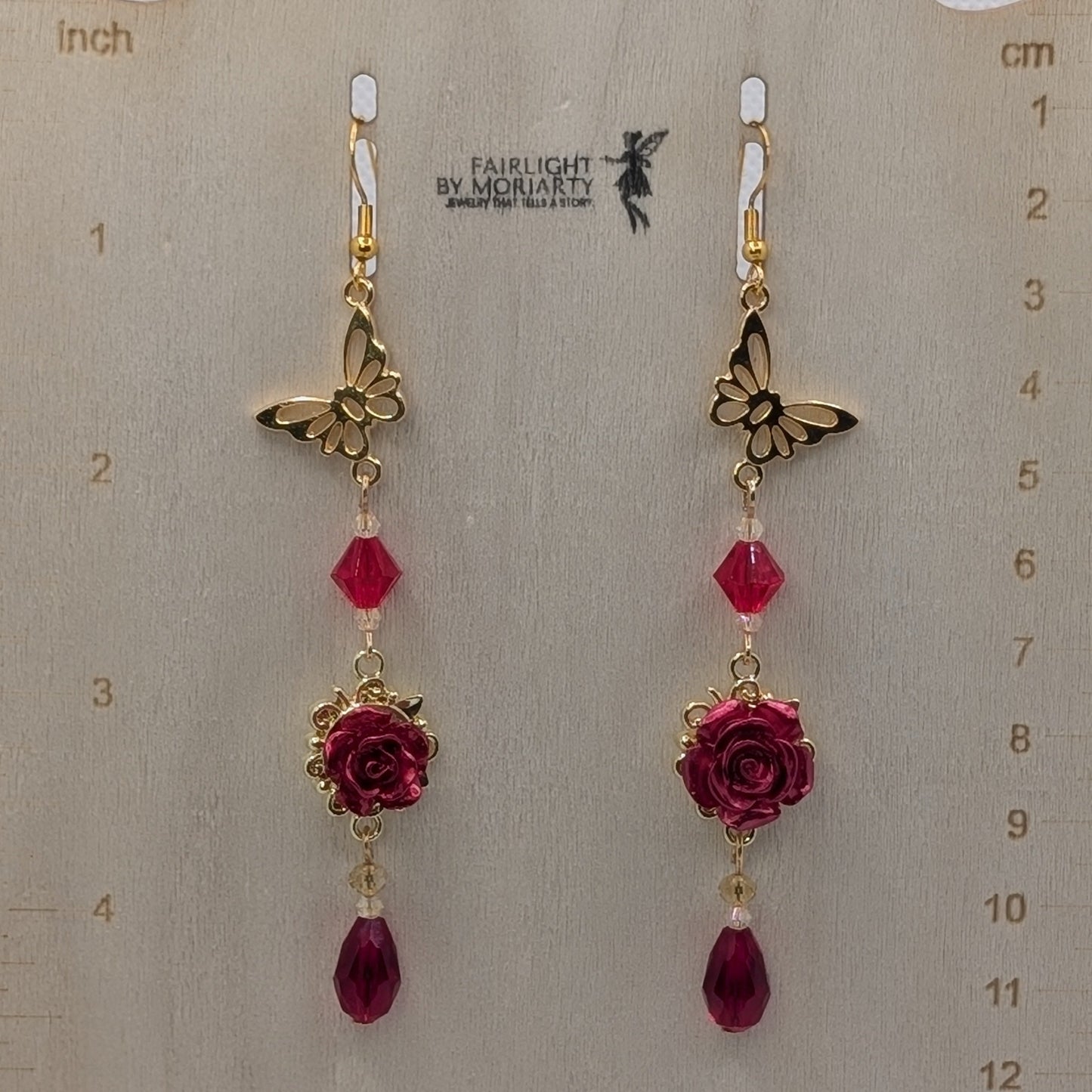 ✨Rosebearer✨| Butterfly & Red Rose Crystal Drop Earrings