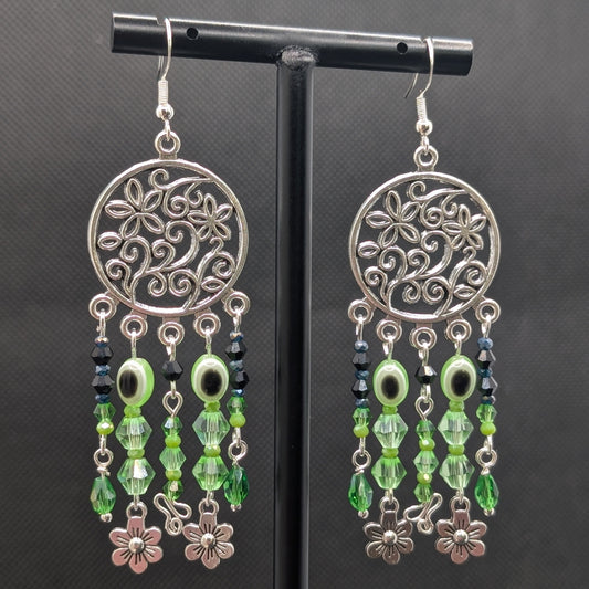 ✨Amphibloom✨| Green-Eyed Squintae Frog Flower Chandelier Earrings