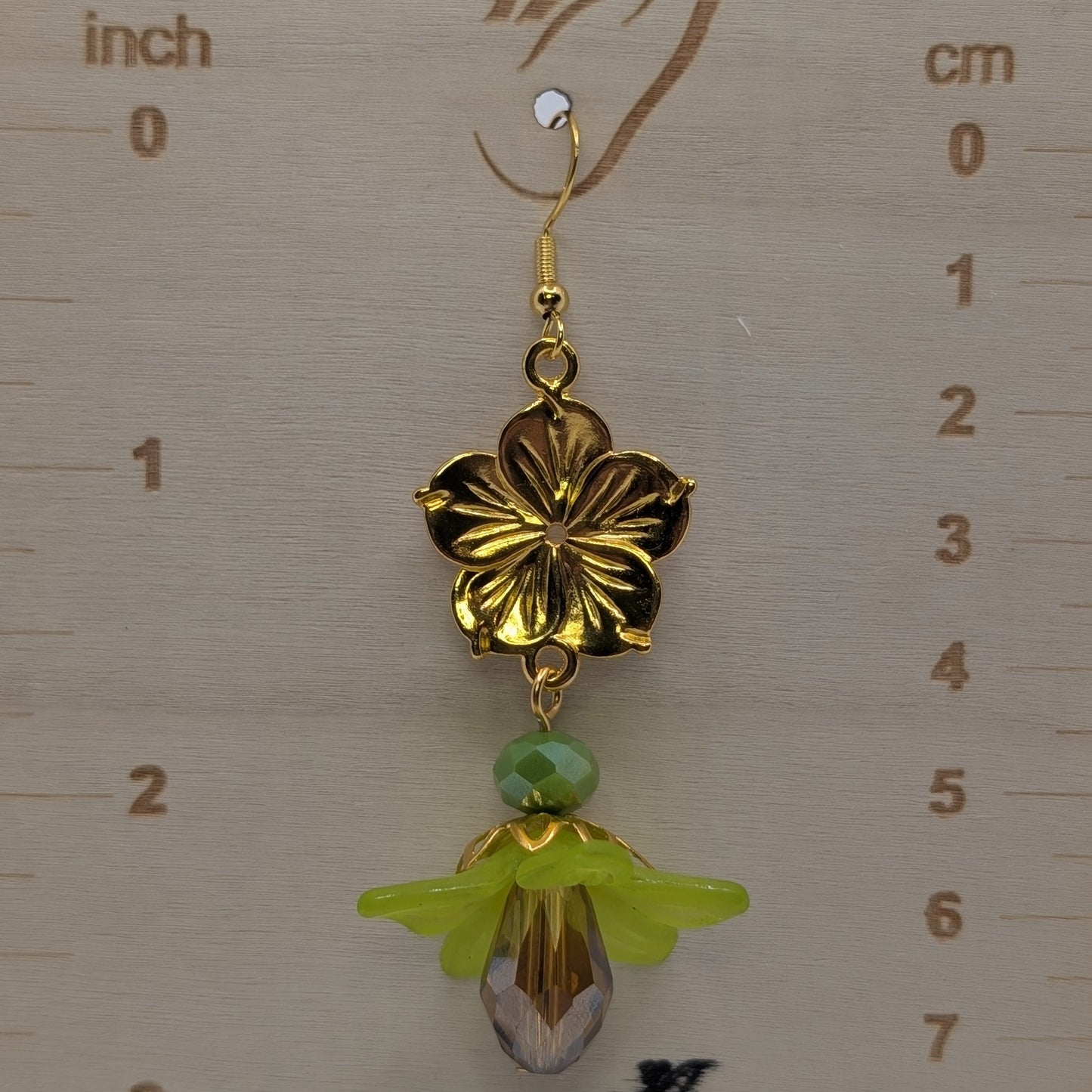 ✨Bloomgild✨| Gold Flower & Green Petal Drop Earrings