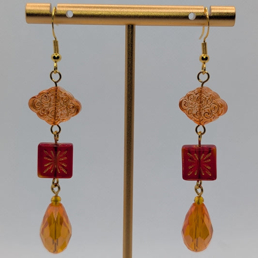 ✨Lanternflare✨| Orange, Red & Gold Glass Drop Earrings