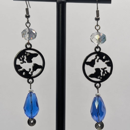 ✨Wayfarer’s Drop✨| World Map & Blue Glass Drop Earrings