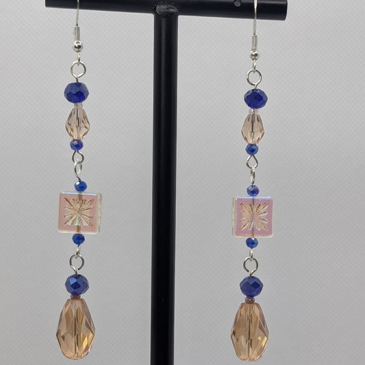 ✨Midnight Sundial✨| Blue & Champagne Starburst Drop Earrings