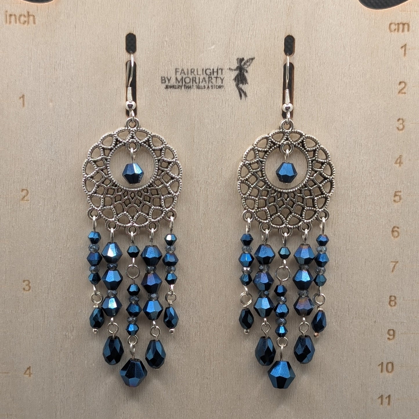 ✨The Vespernet Twins✨| Silver Dreamcatcher Crystal Chandelier Earrings