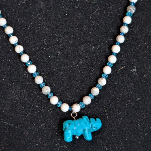 ✨Turqletusk✨| Howlite Necklace with Turquenite Rhino Pendant