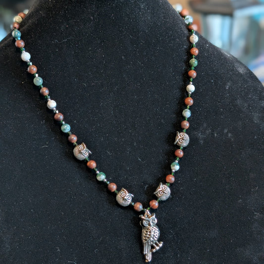✨Parliamentree Recess✨| Tree Agate & Wood Owl Necklace