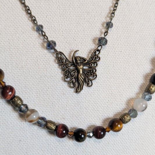 ✨Willowshade✨| Fairy Necklace – Red & Gold Tiger’s Eye with Botswana Agate