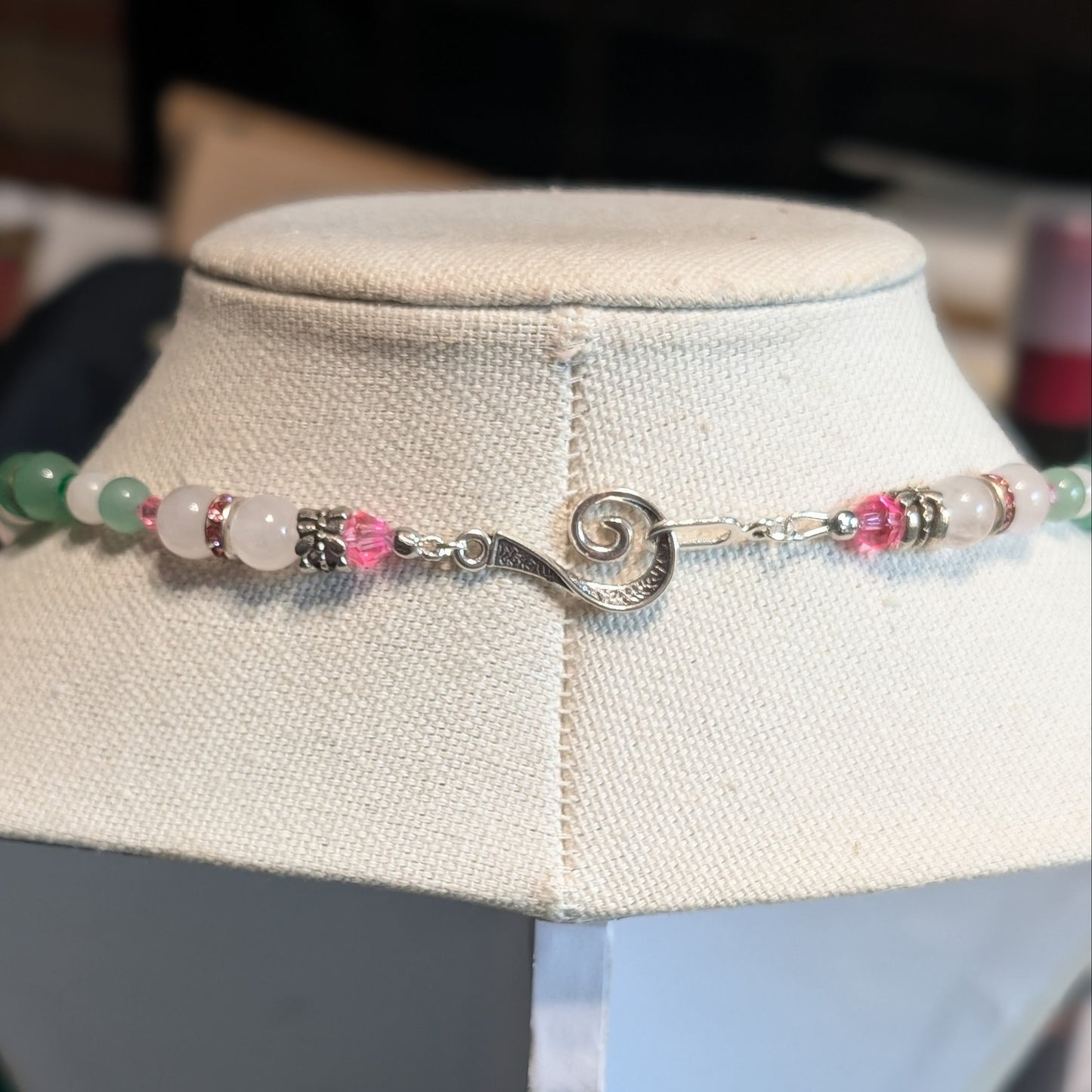 ✨Twinklepip✨| Rose Quartz, Green Aventurine, & Green Jade Fairy Necklace with Sparkling Pink Accents