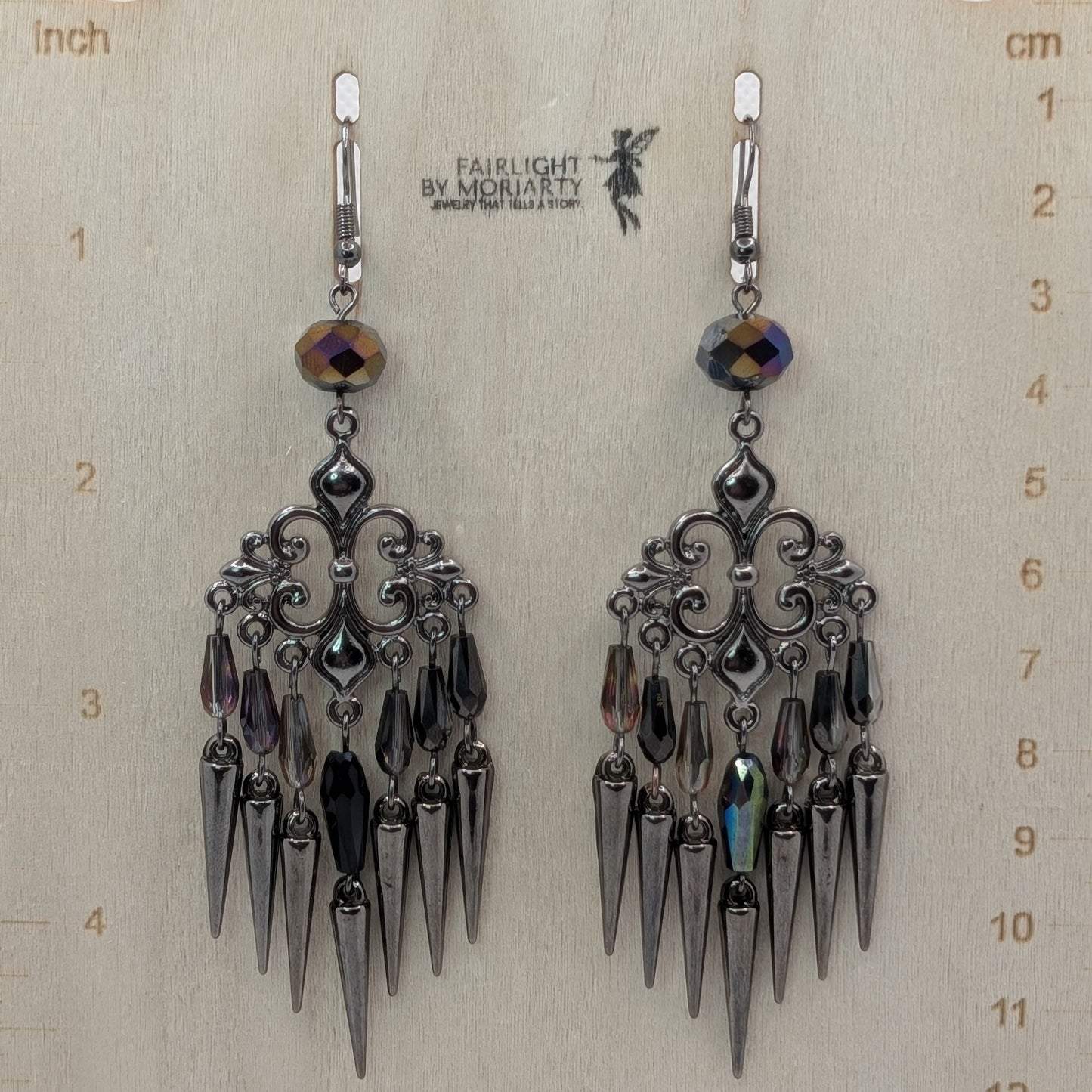 ✨Palisadae✨ | Gunmetal Iridescent Glass Chandelier Spike Earrings