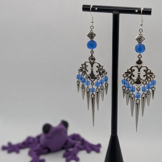✨The Thornlattix✨ | Silver Glass Chandelier Spike Earrings