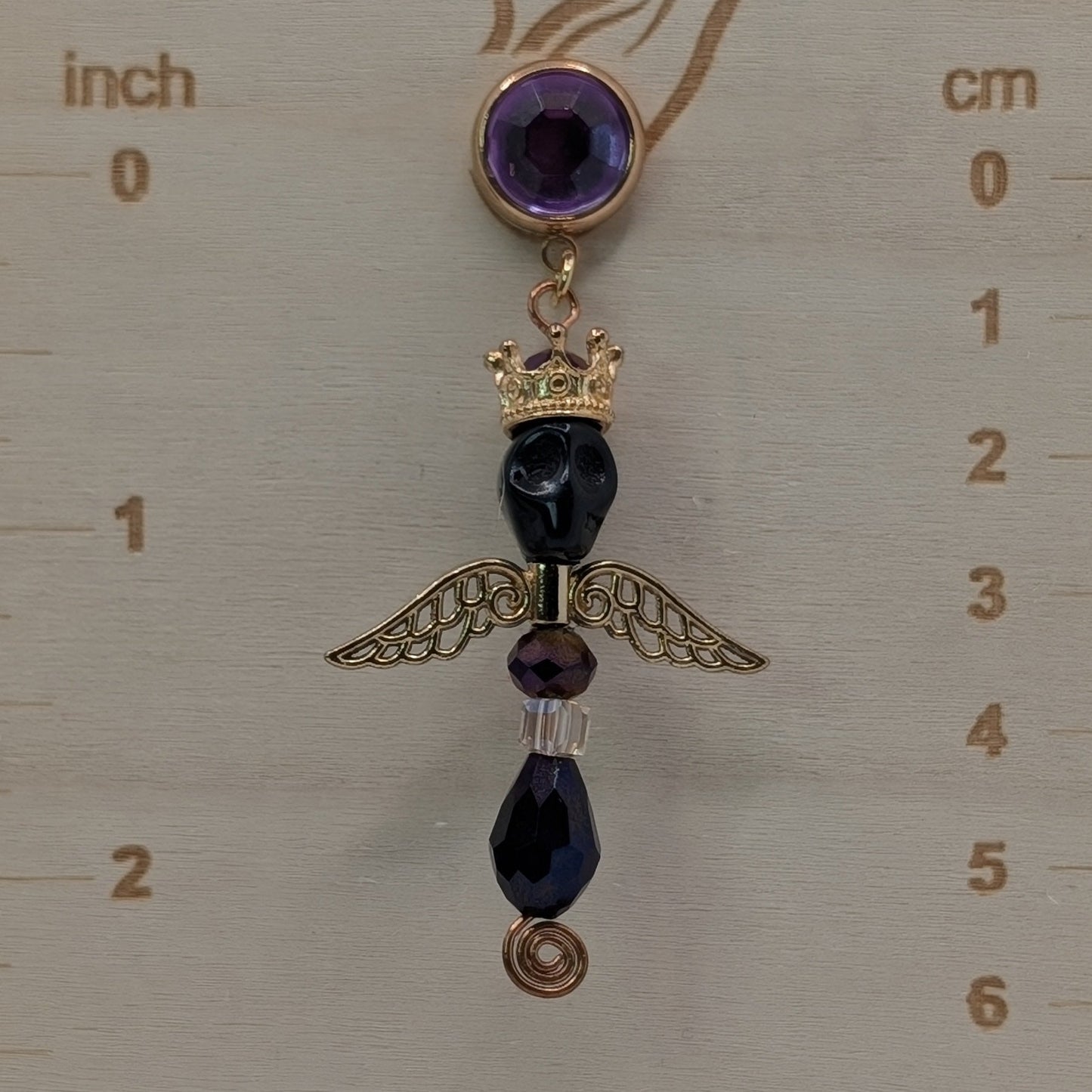 ✨Mortumonarch✨ | Crowned Skull, Wing & Faceted Crystal Gothic Dangle Earrings