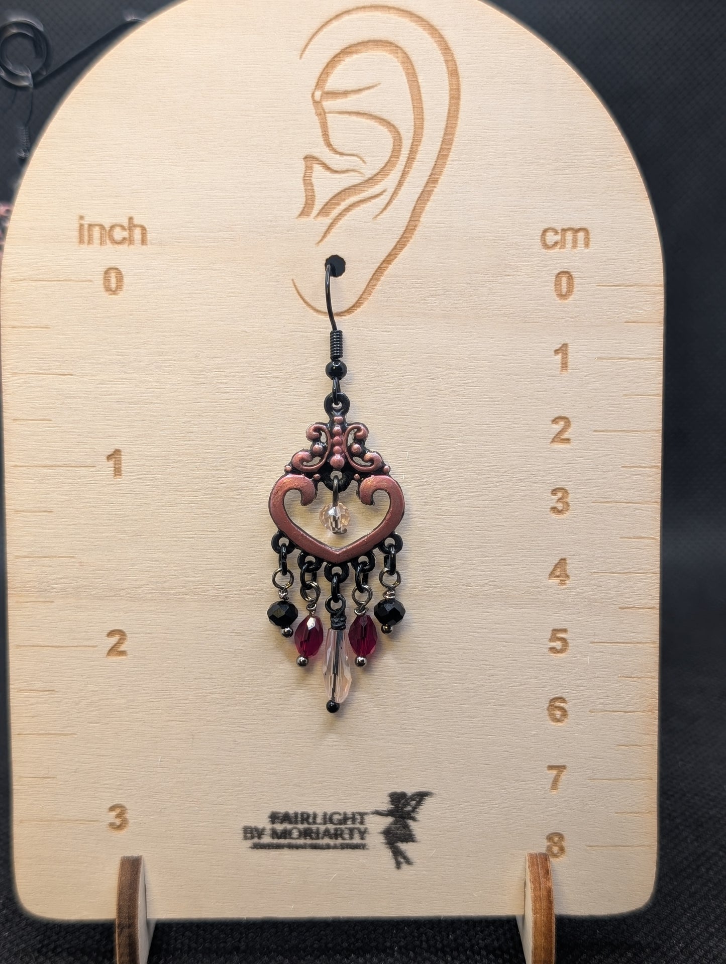 ✨Reliqurose✨ | Black Red & Rose Glass Gothic Chandelier Earrings