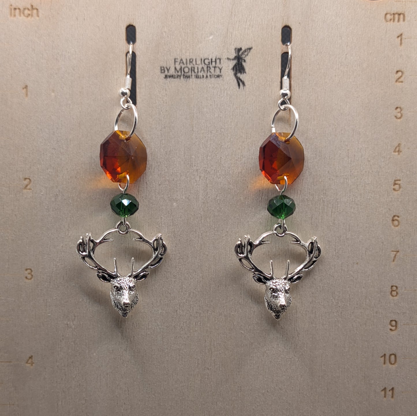 ✨Staggleam✨ | Silver-Tone Deer & Faceted Glass Dangle Earrings