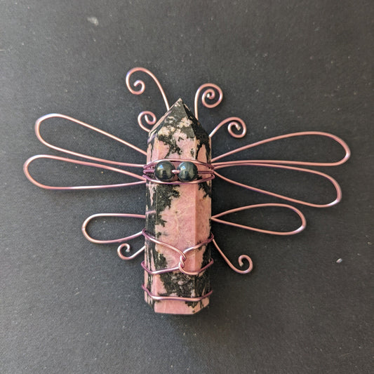 ✨Blushwing✨| Rhodonite Fairy with Obsidian Eyes