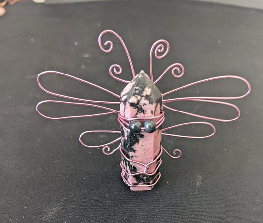 ✨Blushwing✨| Rhodonite Fairy with Obsidian Eyes