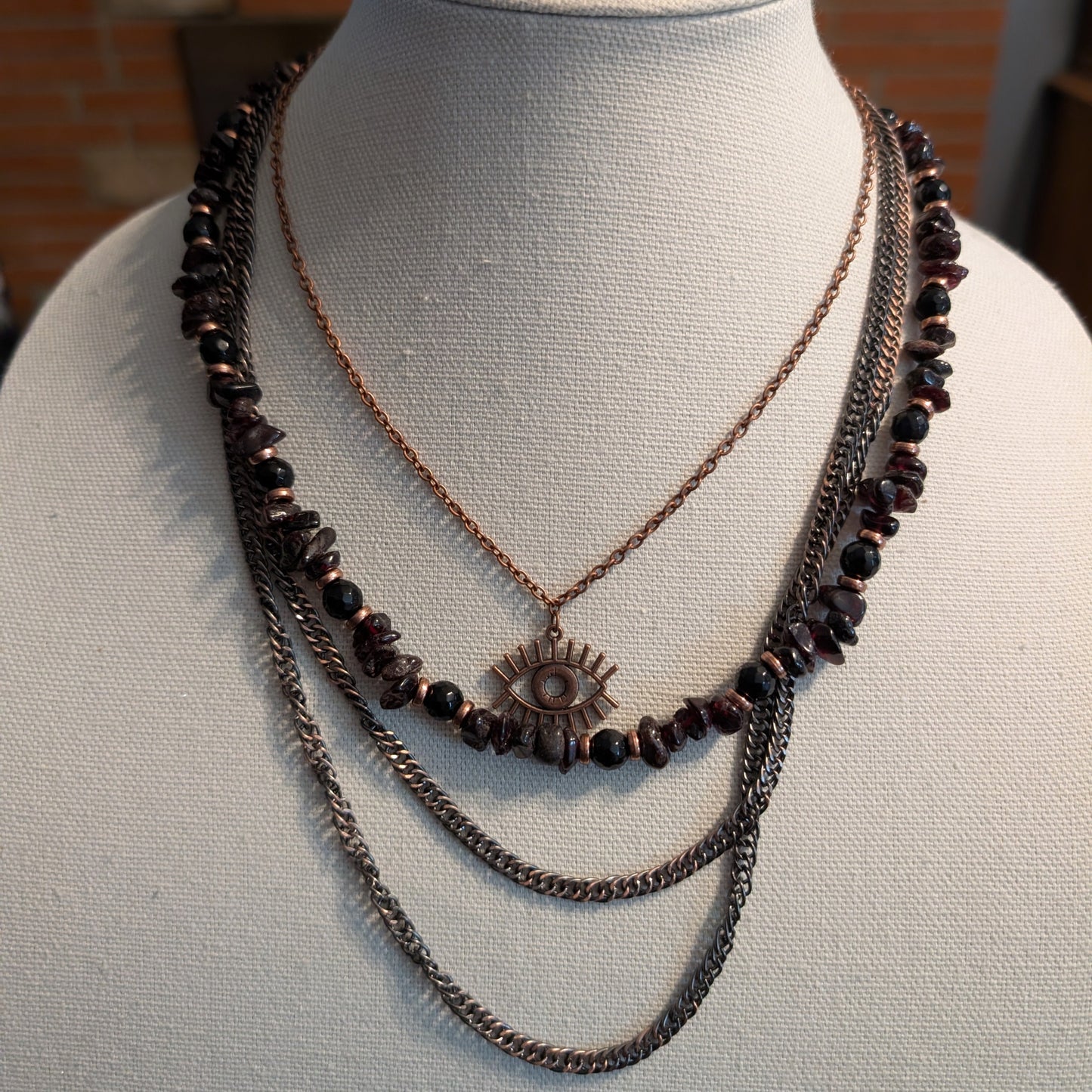 ✨Faery Metal✨| Garnet & Black Tourmaline Multi-Strand Necklace and Bracelet Set