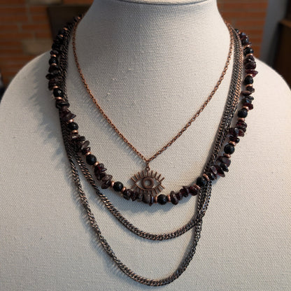 ✨Faery Metal✨| Garnet & Black Tourmaline Multi-Strand Necklace and Bracelet Set