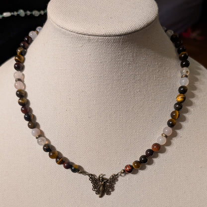 ✨Amberwing✨| Red & Gold Tiger’s Eye Necklace with Fairy Charm
