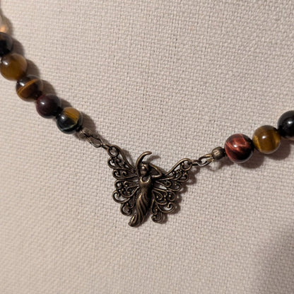 ✨Amberwing✨| Red & Gold Tiger’s Eye Necklace with Fairy Charm