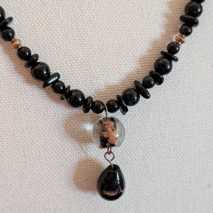 ✨Black Atlas✨| Black Tourmaline Double-Stranded Globe Necklace with Copper Accents