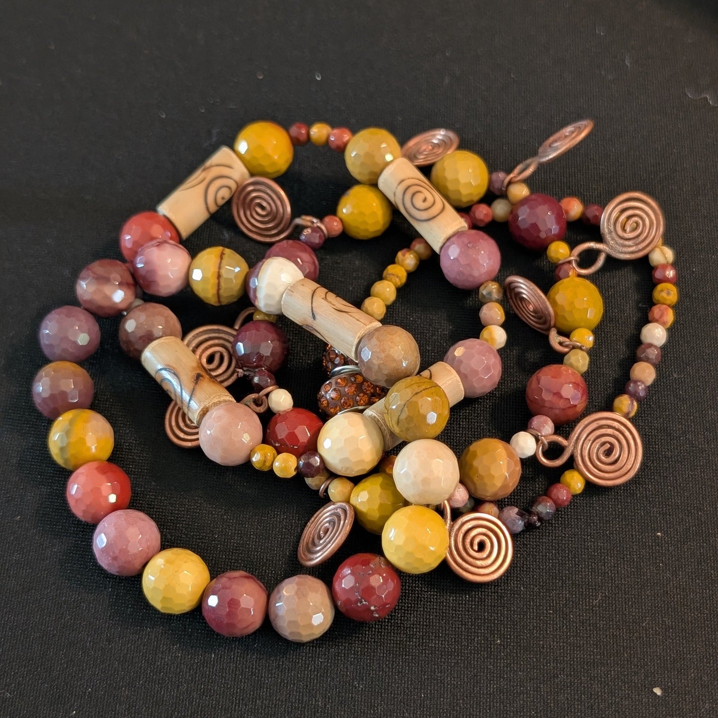 ✨The Spirift Rings✨| Mookaite Jasper & Wood Spiral Bracelet Set