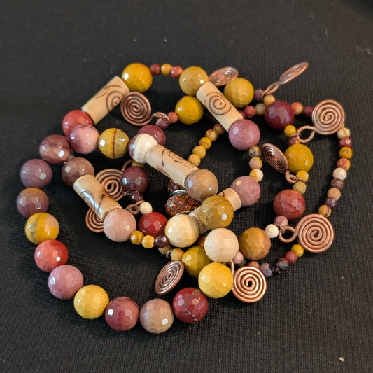 ✨The Spirift Rings✨| Mookaite Jasper & Wood Spiral Bracelet Set