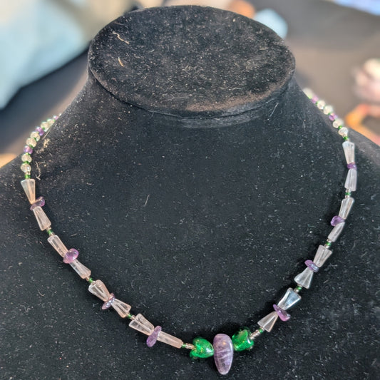 ✨Whisperwings✨| Amethyst & Rose Quartz Fairy Necklace with Green Glass Wings