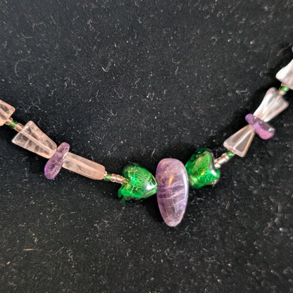 ✨Whisperwings✨| Amethyst & Rose Quartz Butterfly Fairy Necklace with Green Glass Wings