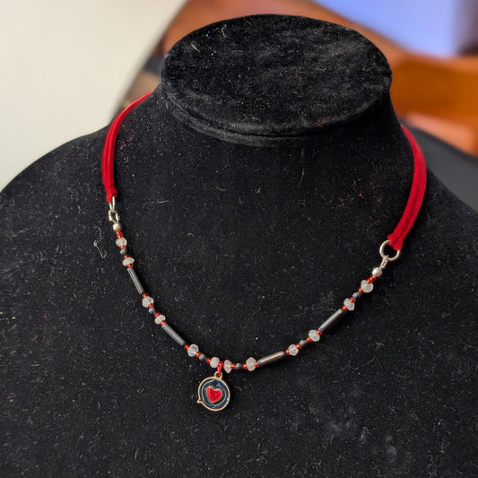 ✨Gothic Candy✨| Black Obsidian & Pink Quartz Choker with Heart Pendant
