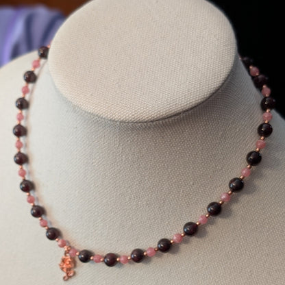 ✨Regina Woz✨| Garnet & Rhodochrosite Rose Necklace with Rose Gold Accents