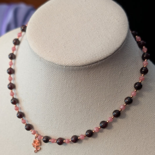 ✨Regina Woz✨| Garnet & Rhodochrosite Rose Necklace with Rose Gold Accents