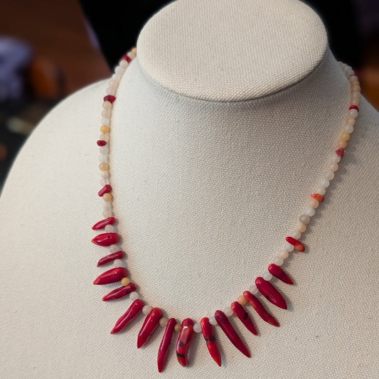 ✨Corallure✨| Red Coral & Pink Aventurine Spike Necklace