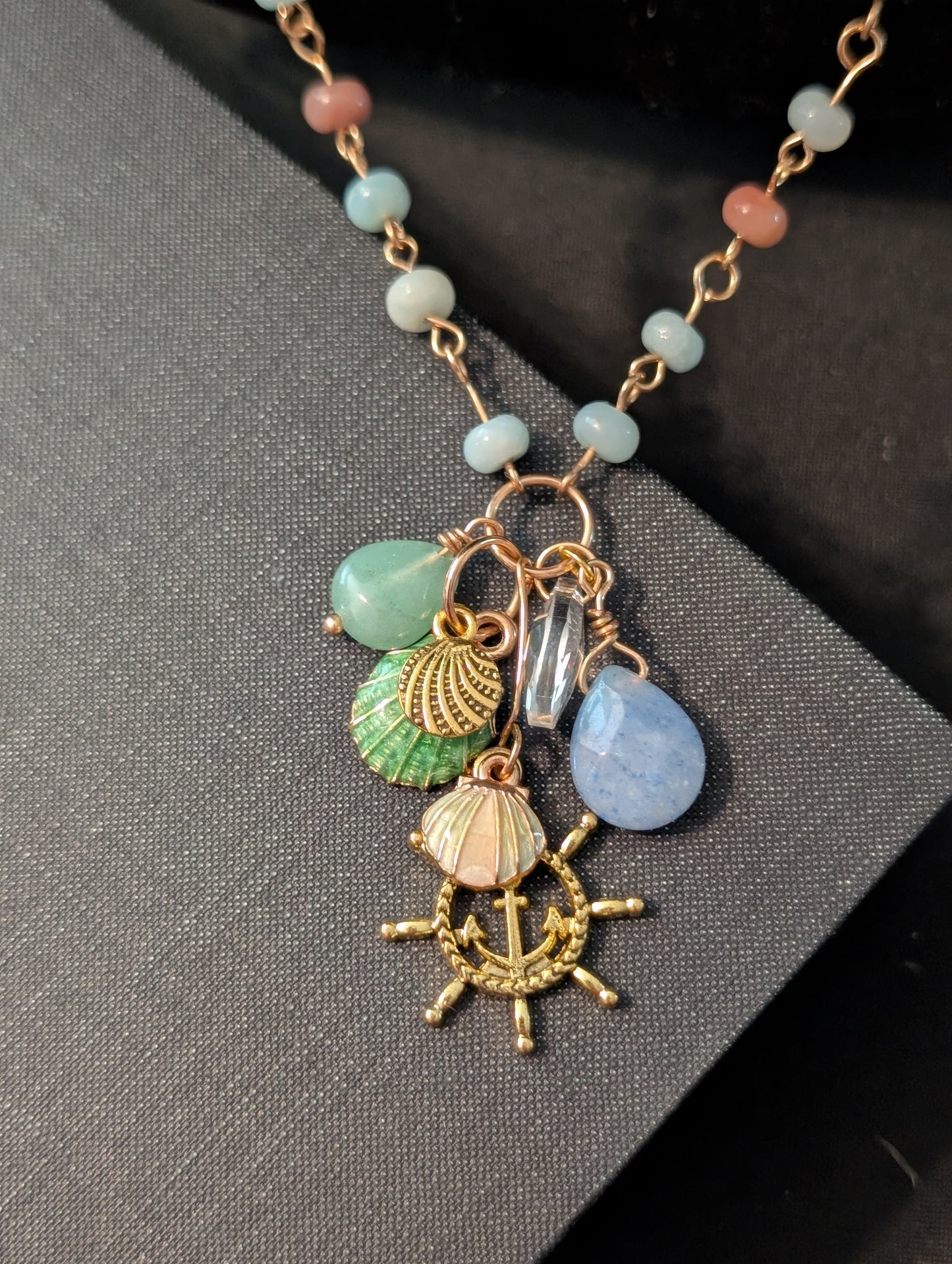 ✨Mariner’s Charm✨| Long Amazonite Necklace with Marine Charm Cluster