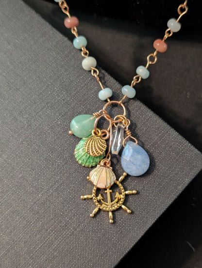 ✨Mariner’s Charm✨| Long Amazonite Necklace with Marine Charm Cluster