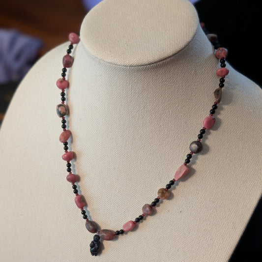 ✨Wombkissed✨| Rhodonite, Onyx, & Garnet Necklace with Blue Goldstone Venus Pendant