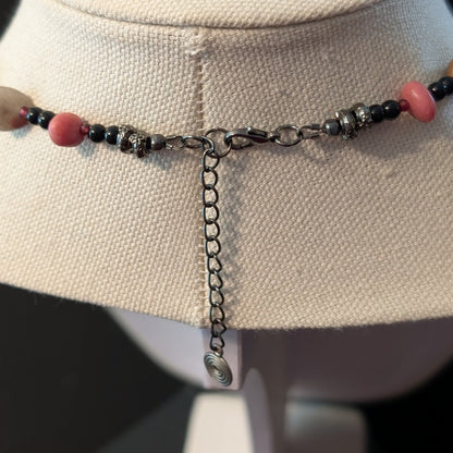 ✨Wombkissed✨| Rhodonite, Onyx, & Garnet Necklace with Blue Goldstone Venus Pendant