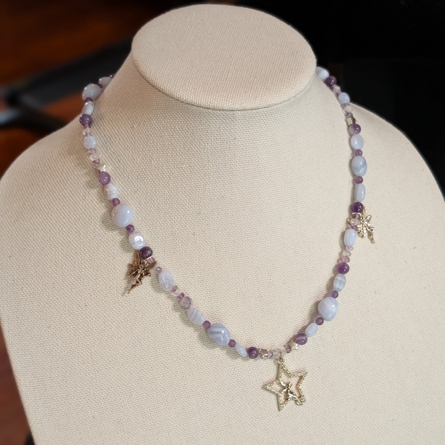 ✨Fairyfall Sky✨| Fairy Convertible Jewelry Set with Blue Lace Agate, Amethyst, & Aquamarine
