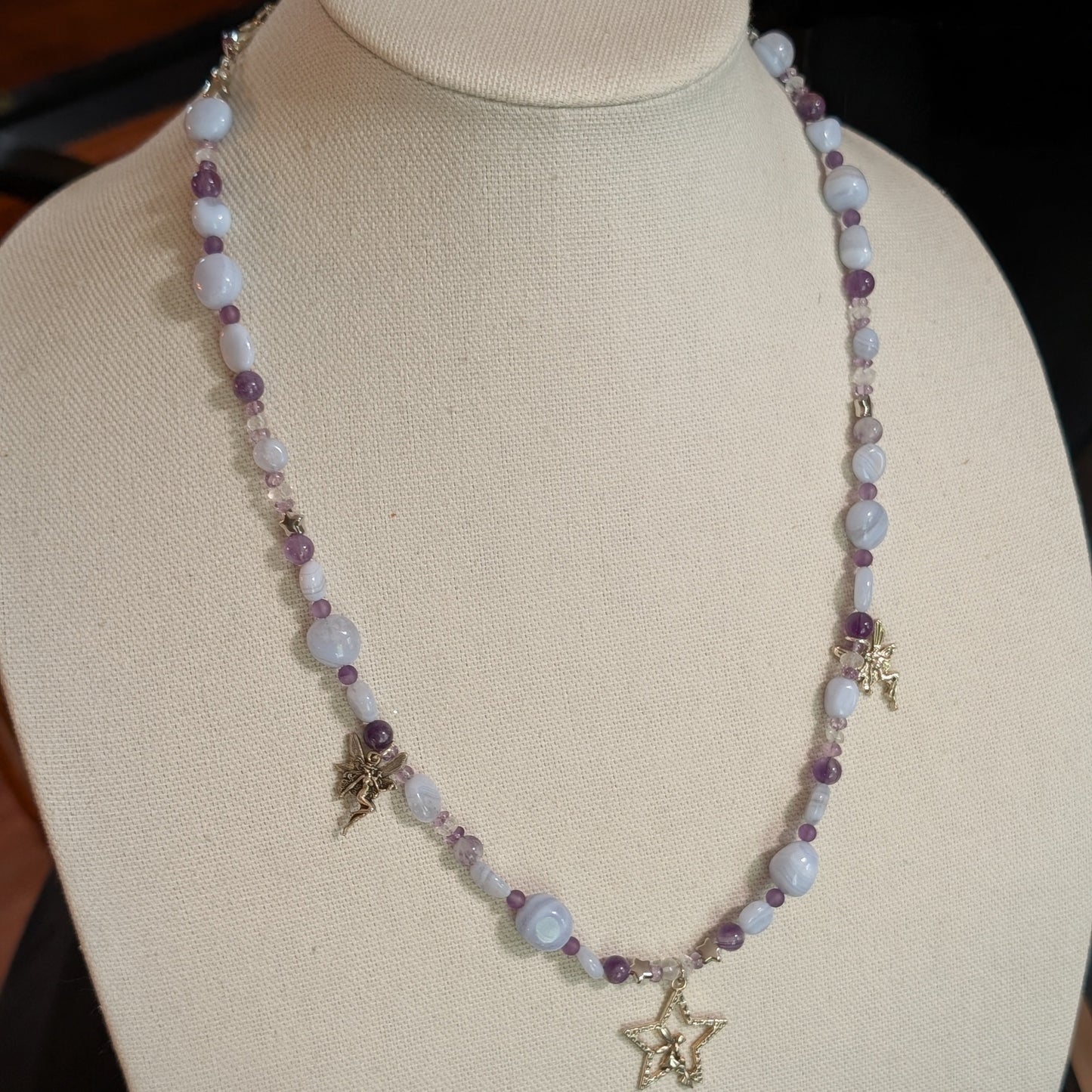 ✨Fairyfall Sky✨| Fairy Convertible Jewelry Set with Blue Lace Agate, Amethyst, & Aquamarine