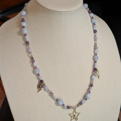 ✨Fairyfall Sky✨| Fairy Convertible Jewelry Set with Blue Lace Agate, Amethyst, & Aquamarine