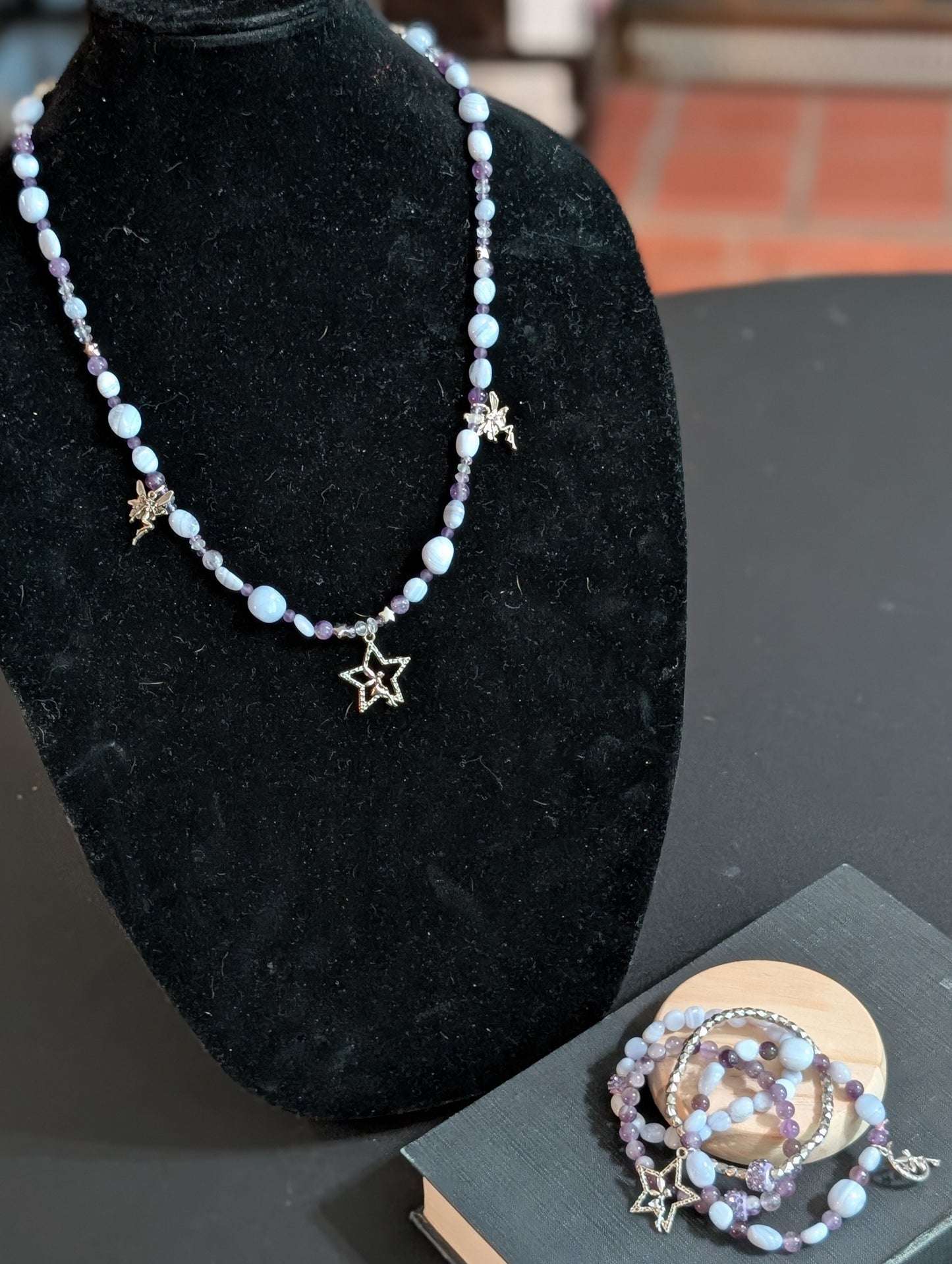 ✨Fairyfall Sky✨| Fairy Convertible Jewelry Set with Blue Lace Agate, Amethyst, & Aquamarine