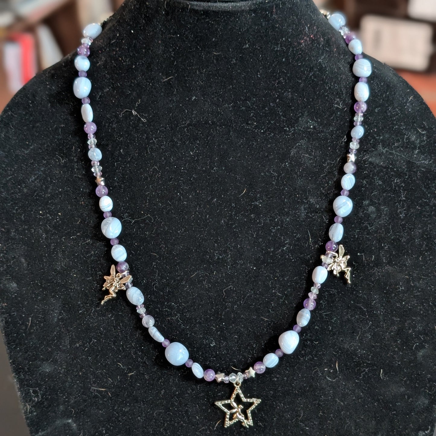 ✨Fairyfall Sky✨| Fairy Convertible Jewelry Set with Blue Lace Agate, Amethyst, & Aquamarine