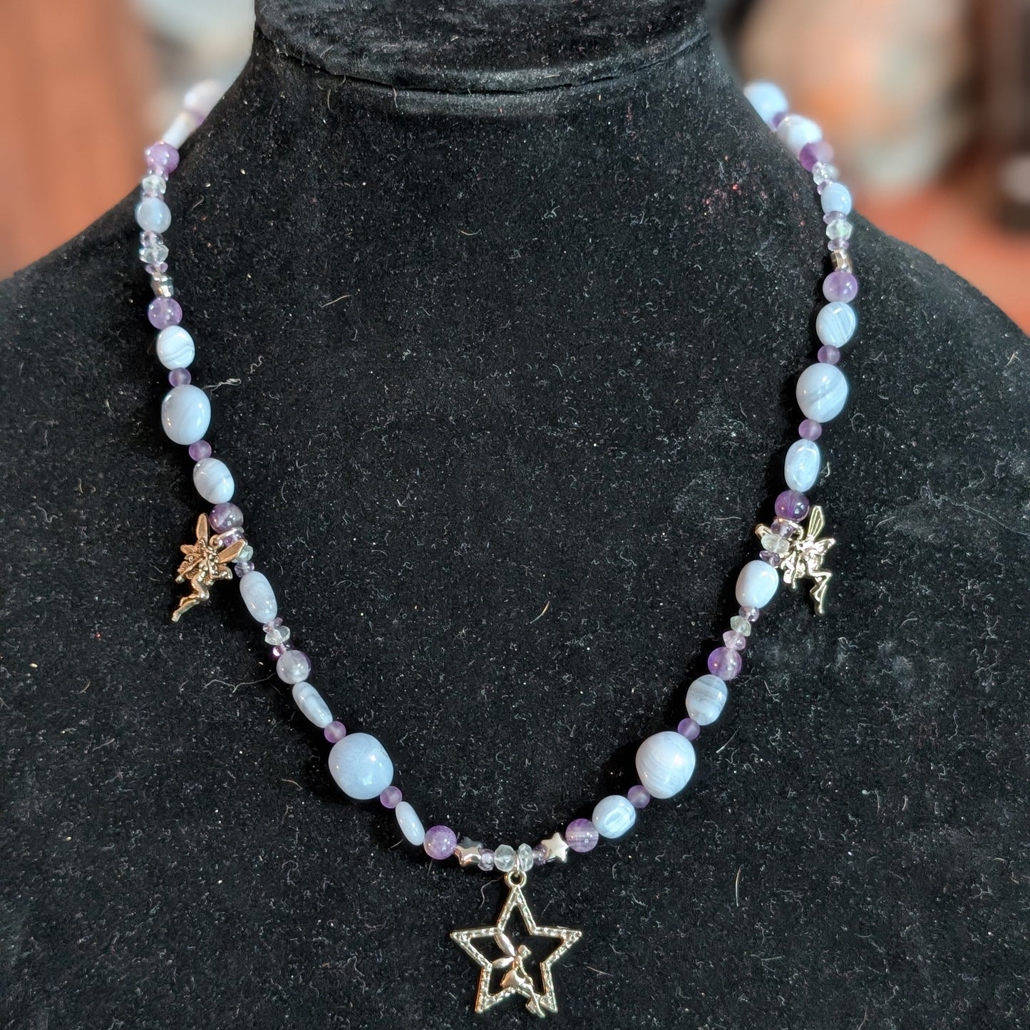 ✨Fairyfall Sky✨| Fairy Convertible Jewelry Set with Blue Lace Agate, Amethyst, & Aquamarine