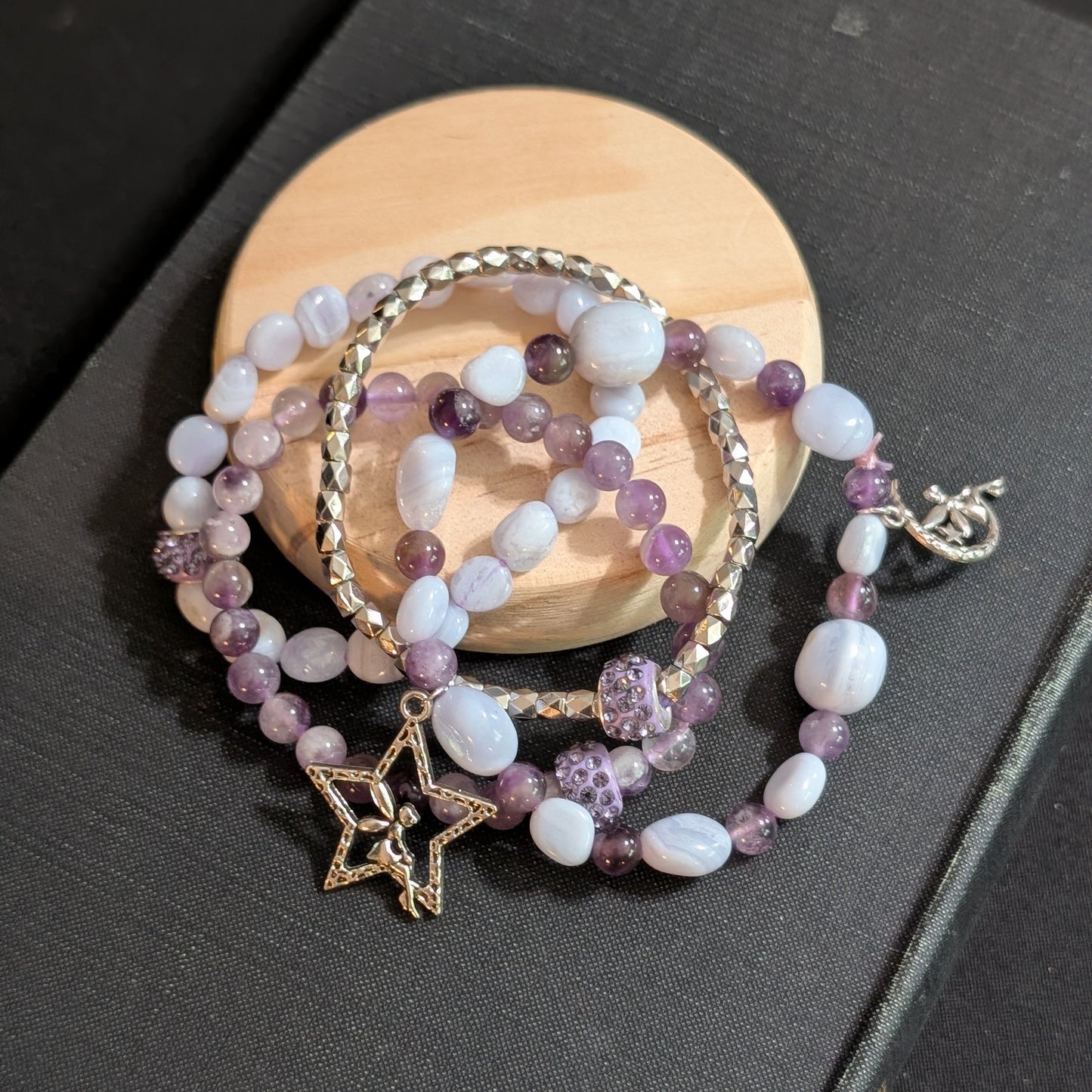 ✨Fairyfall Sky✨| Fairy Convertible Jewelry Set with Blue Lace Agate, Amethyst, & Aquamarine